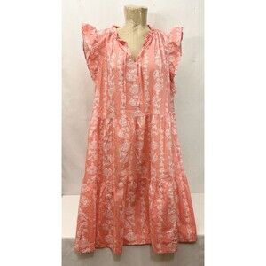 Time & Tru Dress Size XXL 2XL 20 48" Sleeveless A Line Peach White Floral V Neck